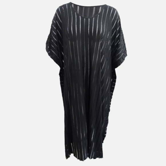 NWT Calvin Klein Women's Striped Maxi Caftan Cover-Up (black, One Size) - Picture 4 of 7